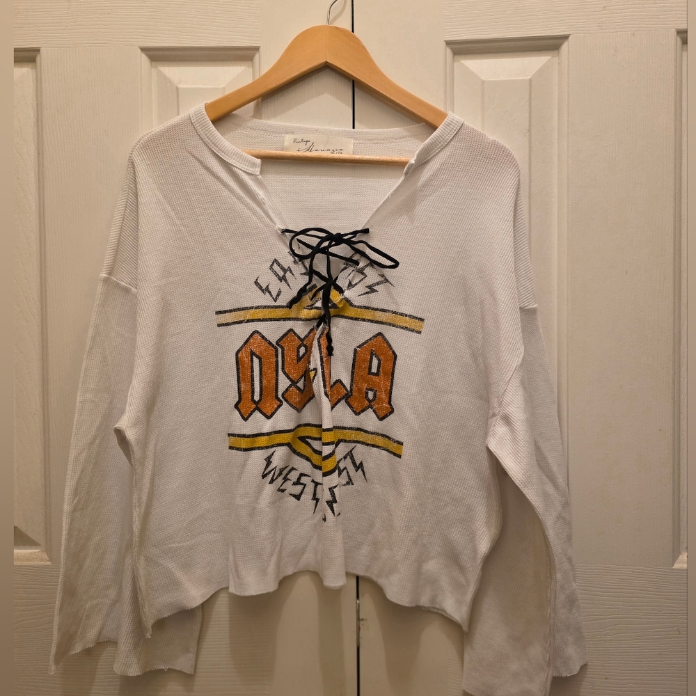 Vintage Havana Waffle Kitt Lace-Up Thermal Top- Size Medium- NWOT⚡️